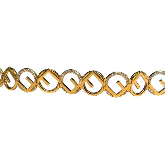 Fendi F is Fendi Logo Choker Necklace White Crystal Gold Metal - Picture 2 of 5